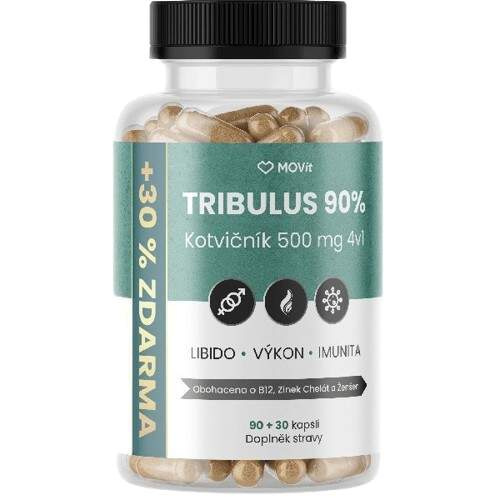 MOVit Tribulus 90% Kotvičník 500mg 4v1 cps.90+30