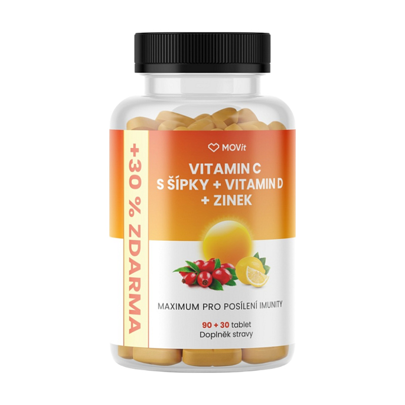 MOVit Vitamin C s šípky+Vitamin D+Zinek tbl.90+30