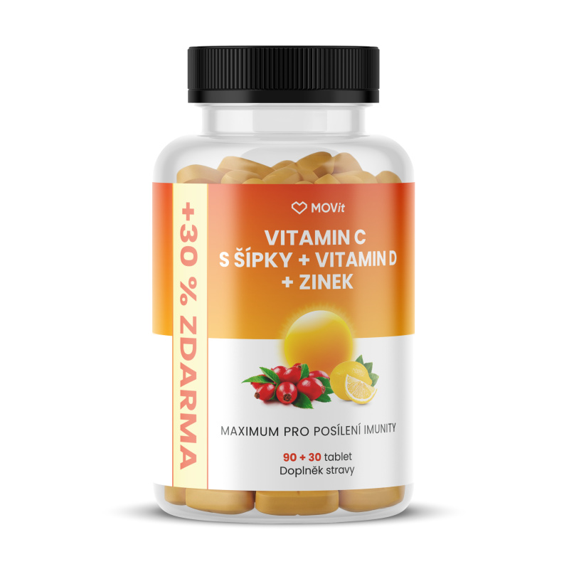 MOVit Vitamin C s šípky+Vitamin D+Zinek tbl.90+30
