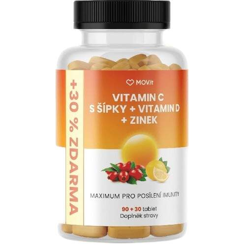 MOVit Vitamin C s šípky+Vitamin D+Zinek tbl.90+30