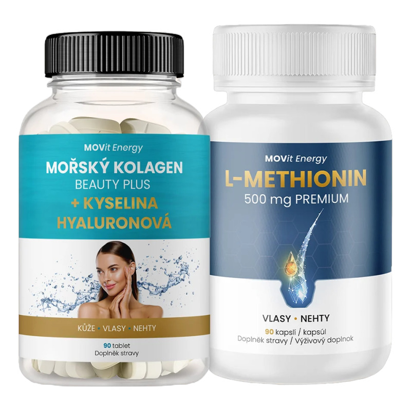 MOVit Beauty balíček – Mořský kolagen & Methionin PREMIUM, 90 tablet + 90 kapslí