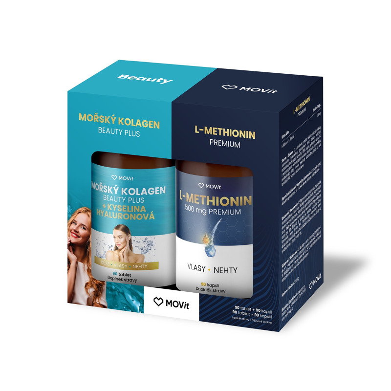MOVit Beauty balíček – Mořský kolagen & Methionin PREMIUM, 90 tablet + 90 kapslí
