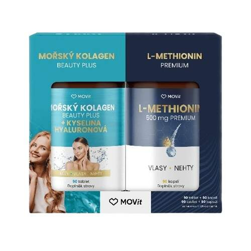 MOVit Beauty balíček – Mořský kolagen & Methionin PREMIUM, 90 tablet + 90 kapslí