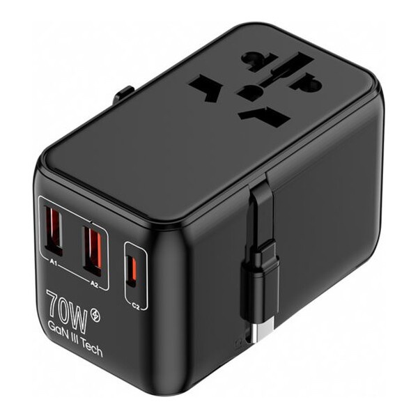 CROSSIO ChargeMe Adapter PLUS PD70W 2A+2C GaN III Černá