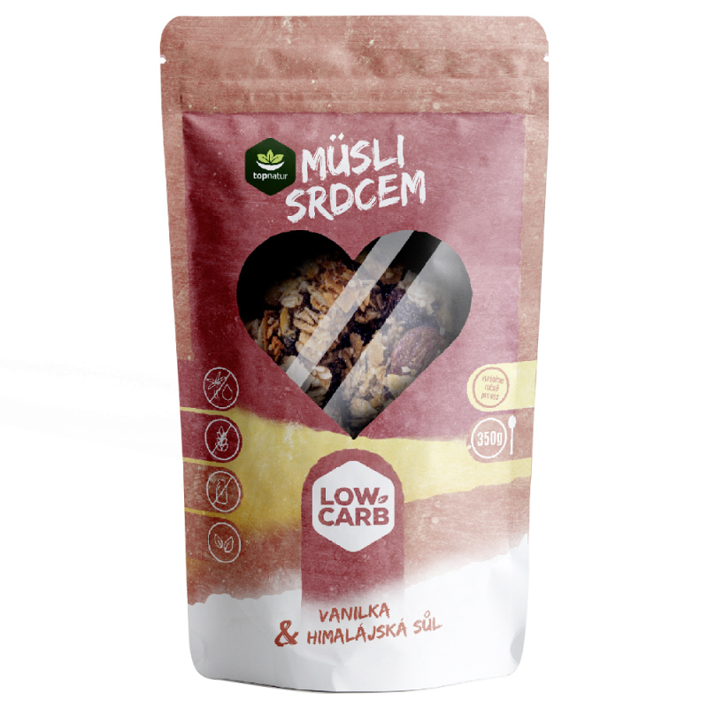 TOPNATUR Low carb müsli srdcem vanilka a himalájská sůl 350 g