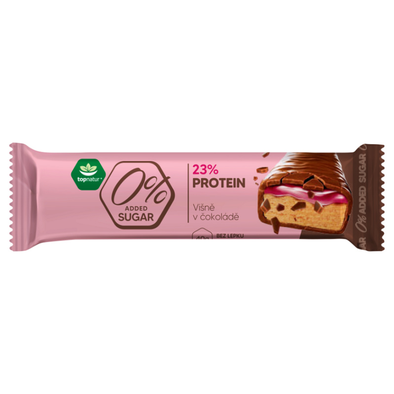 Topnatur 0% SUGAR protein tyčinka Višně v čokoládě, 40 g