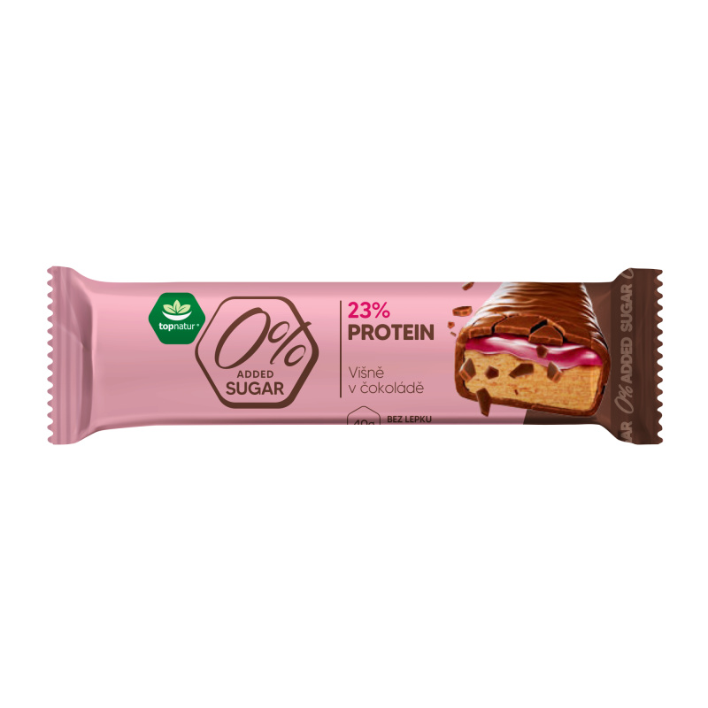 Topnatur 0% SUGAR protein tyčinka Višně v čokoládě, 40 g