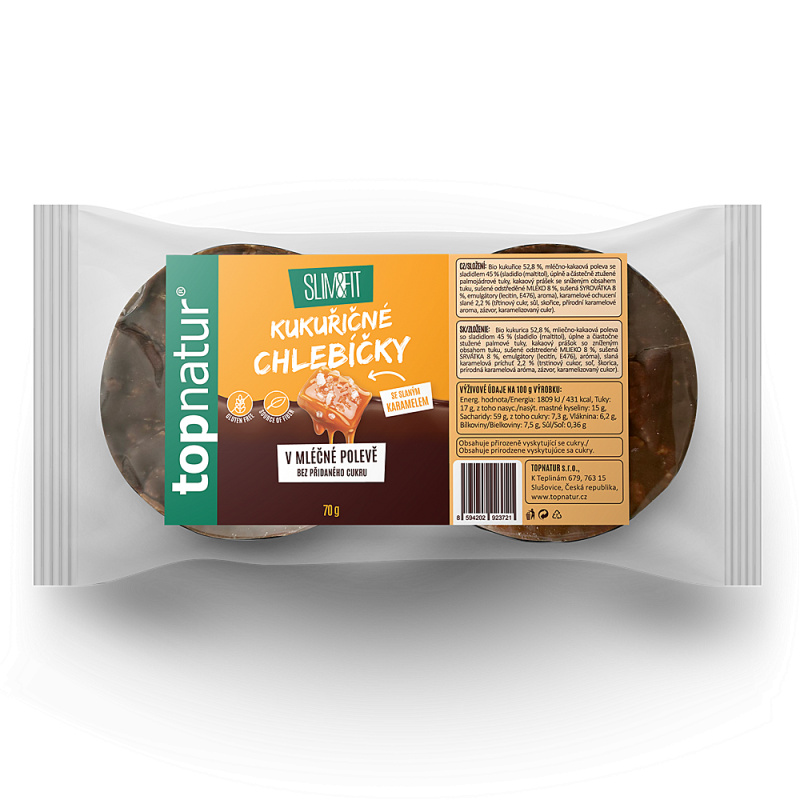 TOPNATUR Kukuřičný chlebíček slaný karamel v mléčné polevě 70 g