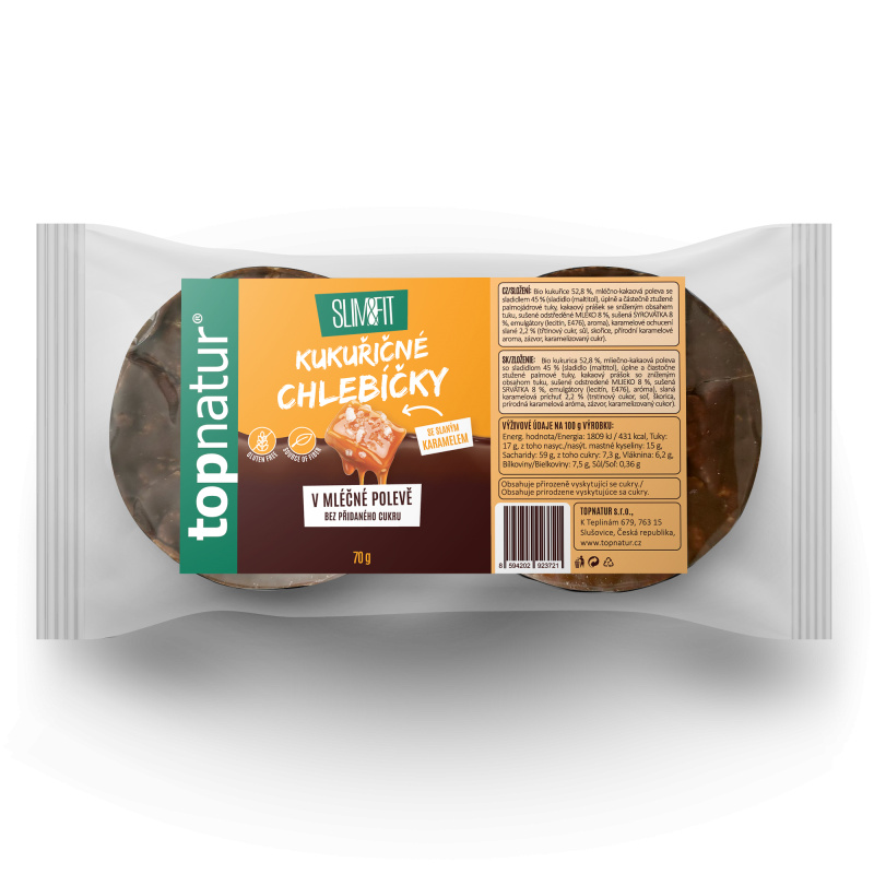 TOPNATUR Kukuřičný chlebíček slaný karamel v mléčné polevě 70 g