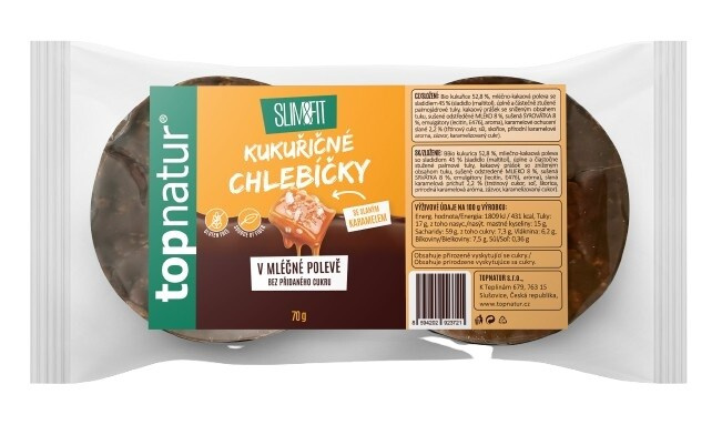 TOPNATUR Kukuřičný chlebíček slaný karamel v mléčné polevě 70 g