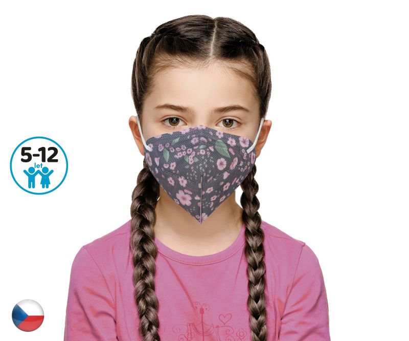 DAMA TRADE s.r.o. 10x Český respirátor FFP2 vhodný pro děti - Sakura tmavá