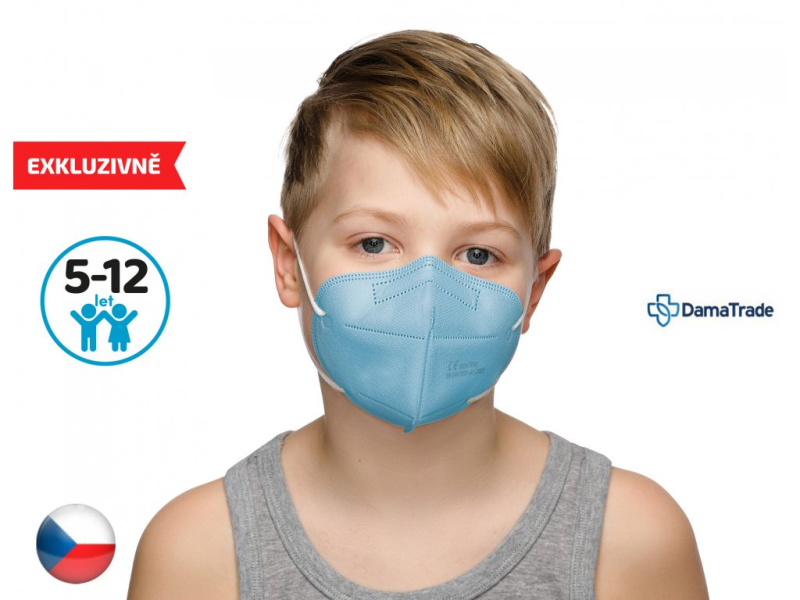 DAMA TRADE s.r.o. 10x Český respirátor FFP2 vhodný pro děti - modrý (16,4 Kč/ks bez DPH)