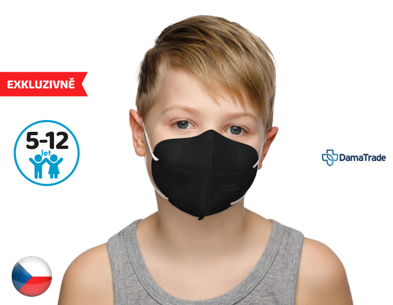 DAMA TRADE s.r.o. 10x Český respirátor FFP2 vhodný pro děti - černý