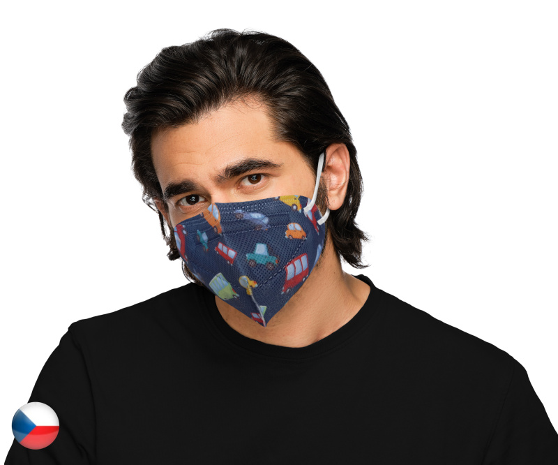 DAMA TRADE s.r.o. 10x Český respirátor FFP2 - Modrá auta