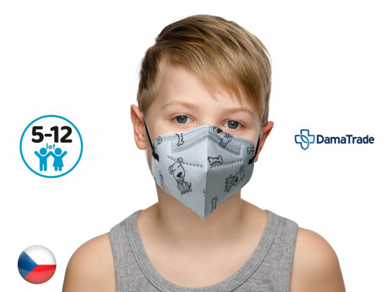 DAMA TRADE s.r.o. 10x Český respirátor FFP2 vhodný pro děti - Pejsek a kostička modrá