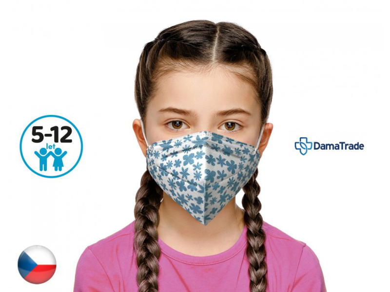 DAMA TRADE s.r.o. 10x Český respirátor FFP2 vhodný pro děti- Tyrkysové kytky