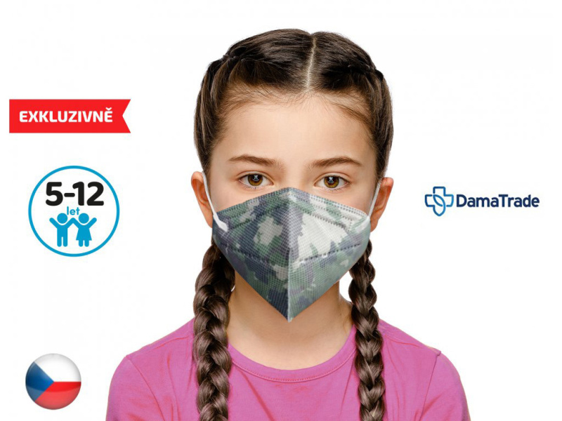 DAMA TRADE s.r.o. 10x Český respirátor FFP2 vhodný pro děti , Maskáč