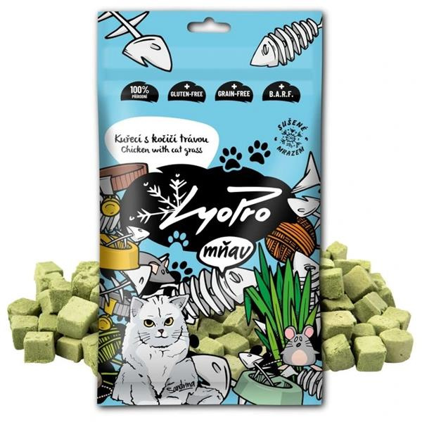LyoPro Cat Kuřecí kostky s kočičí trávou 50 g