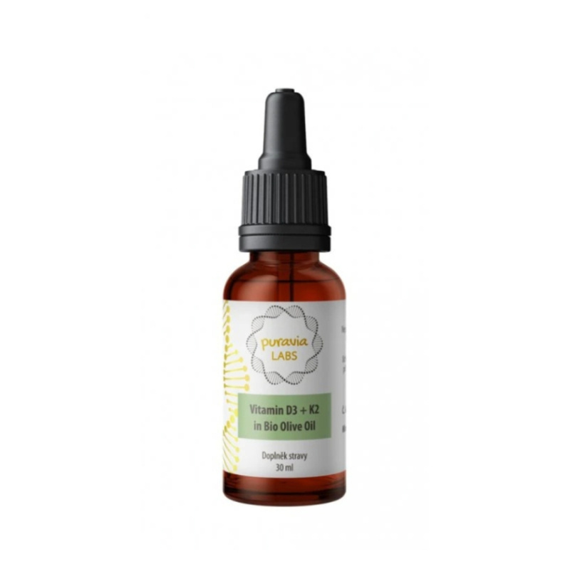 Puravia LABS Vitamín D3 + K2 kapky v BIO olivovém oleji, 30 ml