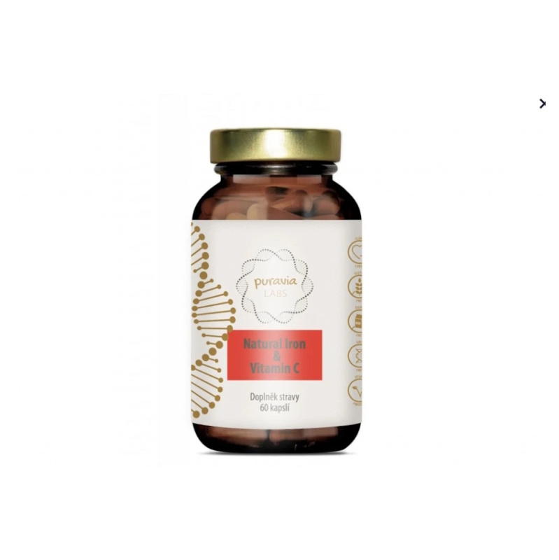 PURAVIA LABS Přírodní železo s vitaminem C (bio acerola) 60 kapslí