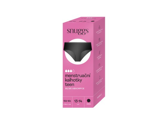 Snuggs Teen Menstruační kalhotky na silnou menstruaci černé 13-14 let