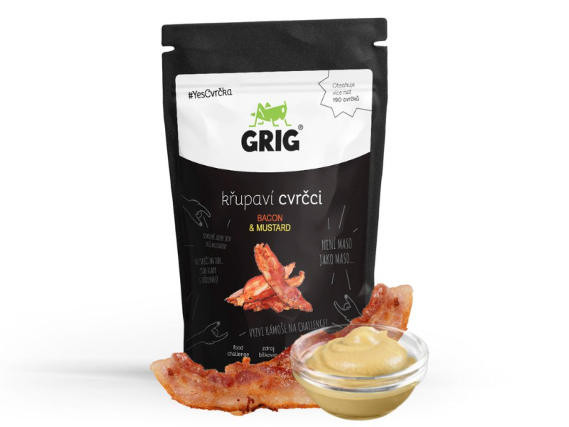 Grig Sušení cvrčci, 20 g příchuť: Slanina a hořčice