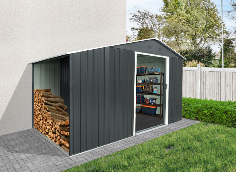 Zahradní domek s dřevníkem BestBerg ZDD-6A / 6 m² / 322 x 196 x 196 cm / šedá