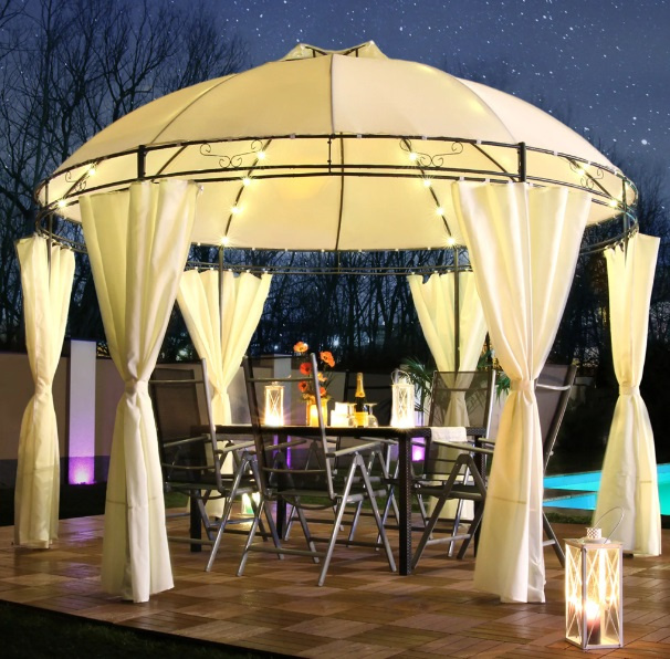 Zahradní altán s LED solárním osvětlením BestBerg BBGG-21 / 350 x 274 cm / béžová
