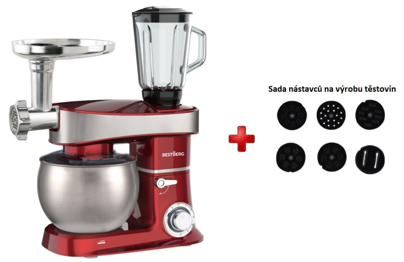 Multifunkční kuchyňský robot BestBerg BBR-2000R / 2000 W / 6 l / 6 rychlostí / červená