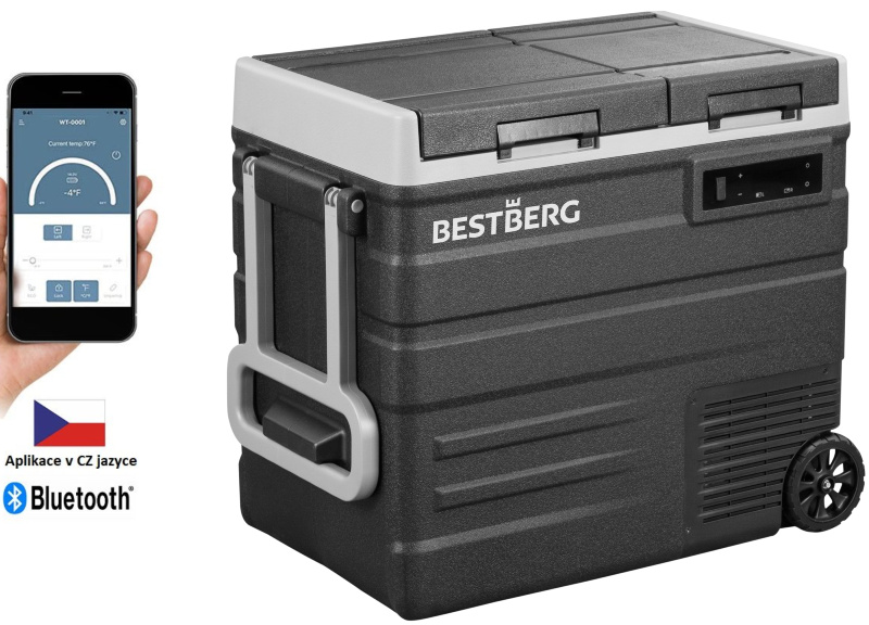 Dvouzónová přenosná kompresorová autochladnička BestBerg BBPF-65D / 40 l + 16,7 l / 60 W / černá/šedá