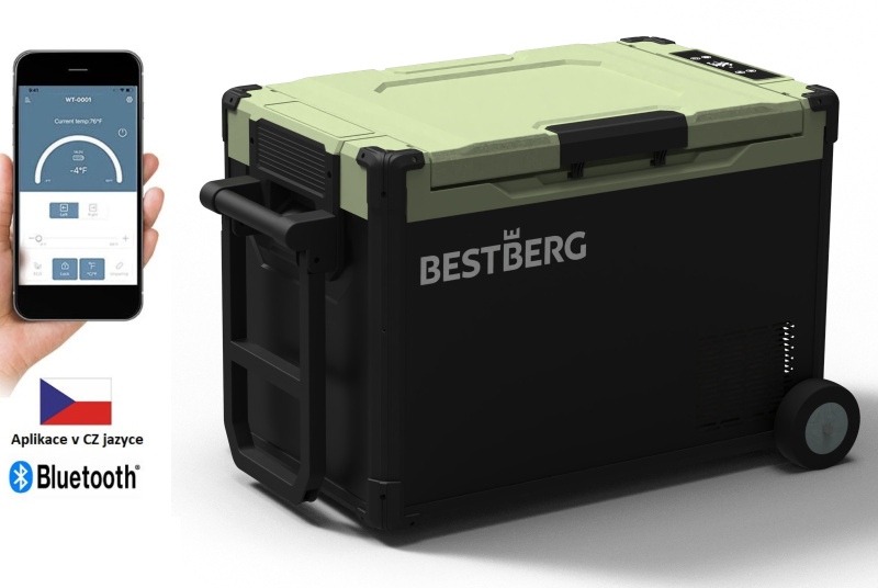 Přenosná kompresorová autochladnička BestBerg BBPF-50A / 50 l / 55 W / černá/zelená