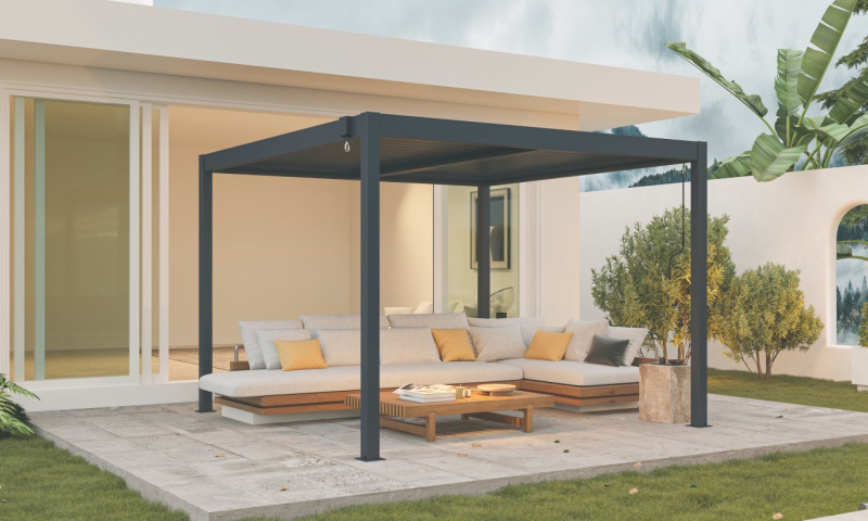 Hliníková bioklimatická pergola s lamelami BestBerg BBP-9G / 3 x 3 m / šedá