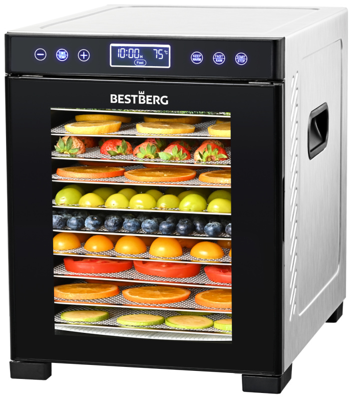 Nerezová sušička ovoce, hub a masa BestBerg BBFD-10 / 10 plátů / 650 W / černá/stříbrná