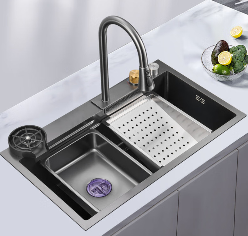 Multifunkční chytrý dřez BestBerg BBSS-40B / 75 x 45 x 22 cm / nerezová ocel / černá