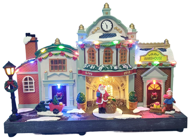 Vánoční scénka s osvětlením a melodií – nádraží BestBerg BBXS-955 / 28,2 x 8,5 x 19,5 cm