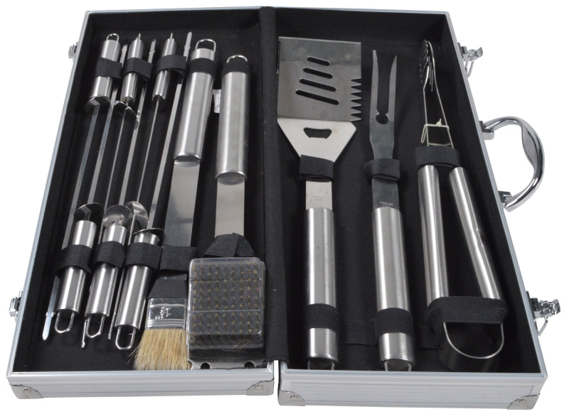 Nerezové grilovací nářadí v hliníkovém kufříku BestBerg BBBQ-12BT / 12 ks / stříbrná/černá