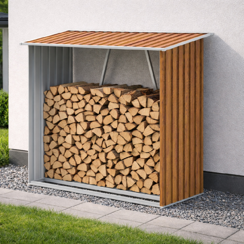 Zahradní dřevník BestBerg BBSH-F002W / 1,8 m²/ 217 x 83 x 154 cm / dekor dřeva/hnědá