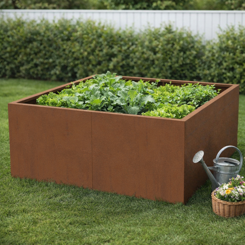 Vyvýšený cortenový zahradní záhon BestBerg BBGR-430CT / 430 l / 100 x 100 x 43 cm / corten