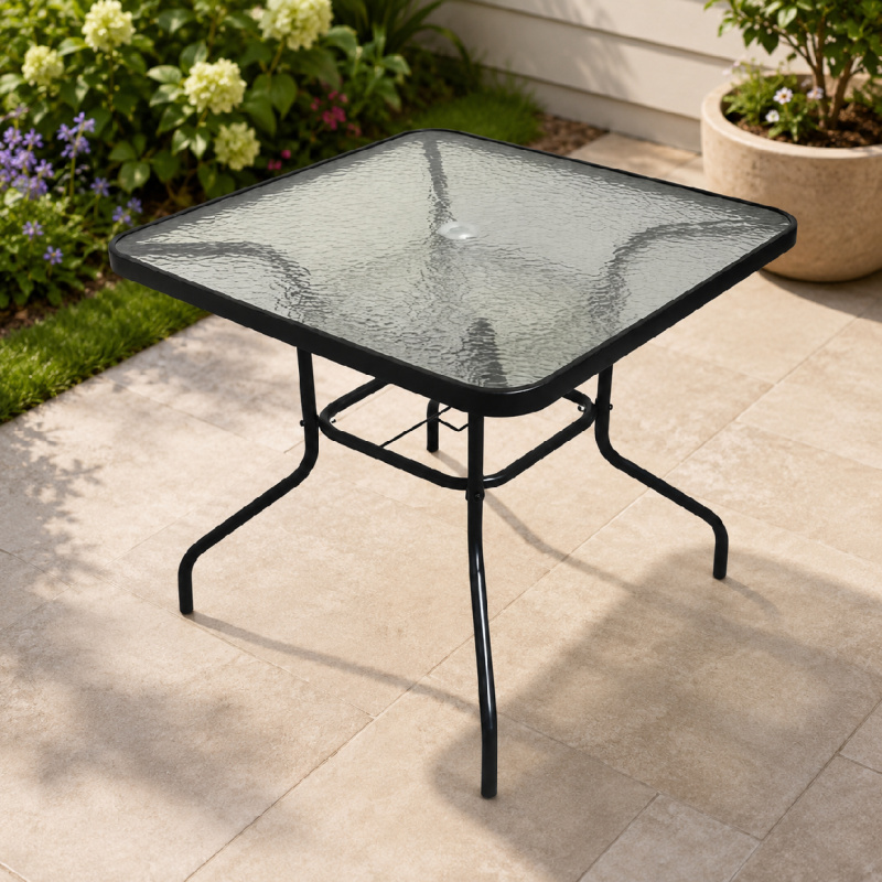 Zahradní stůl se skleněnou deskou BestBerg BBGF-GT4 / 80 × 80 × 70 cm / černá/transparentní