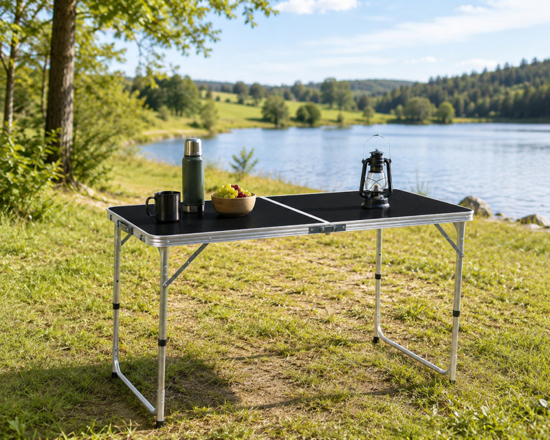 Skládací kempingový stůl BestBerg BBCA-FT01 / 120 × 60 cm / černá/stříbrná