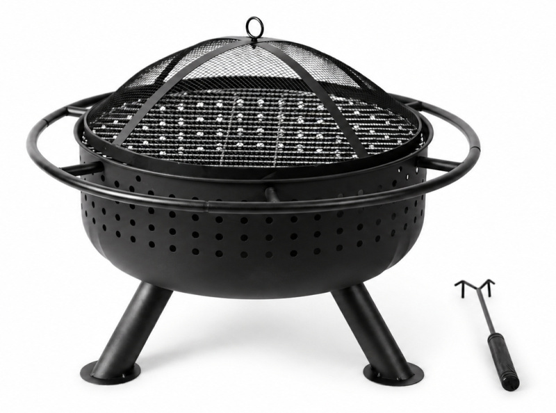 Zahradní ohniště s roštem a pohrabáčem BestBerg BBFP-F10 / Ø 51 cm / ocel / černá