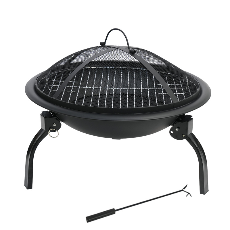 Zahradní ohniště s roštem a pohrabáčem BestBerg BBFP-F11 / Ø 47 cm / ocel / černá