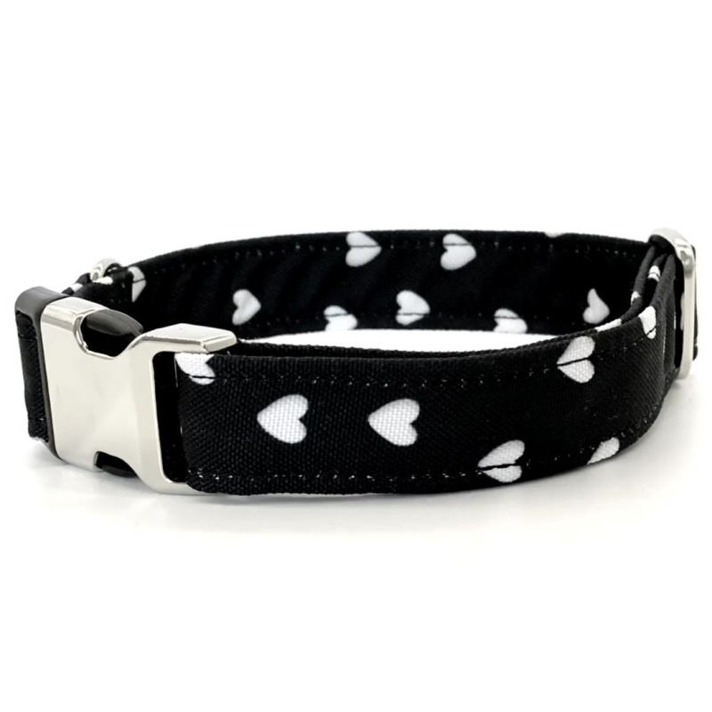 PafDog® Obojek pro psy LÁSKA - černý se srdíčky (kovové zapínání) PAF-038