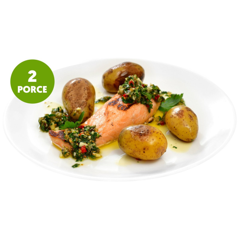 Grilovaný losos s chimichuri salsou a mini bramborami (set k přípravě hotového jídla)
