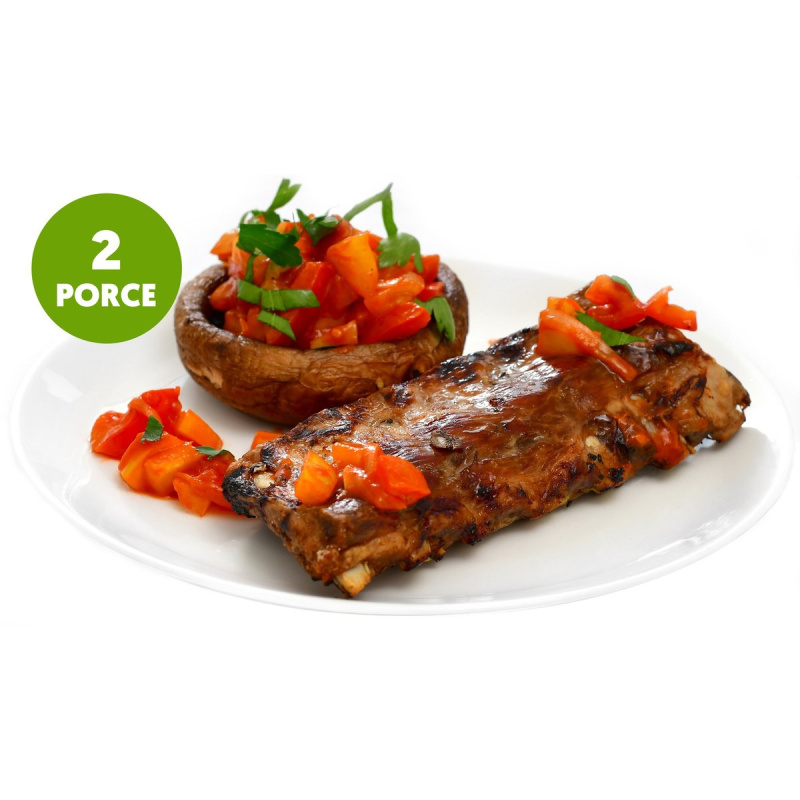 Grilovaná vepřová žebírka a žampióny portobello se zeleninovým ragú (set k přípravě hotového jídla)