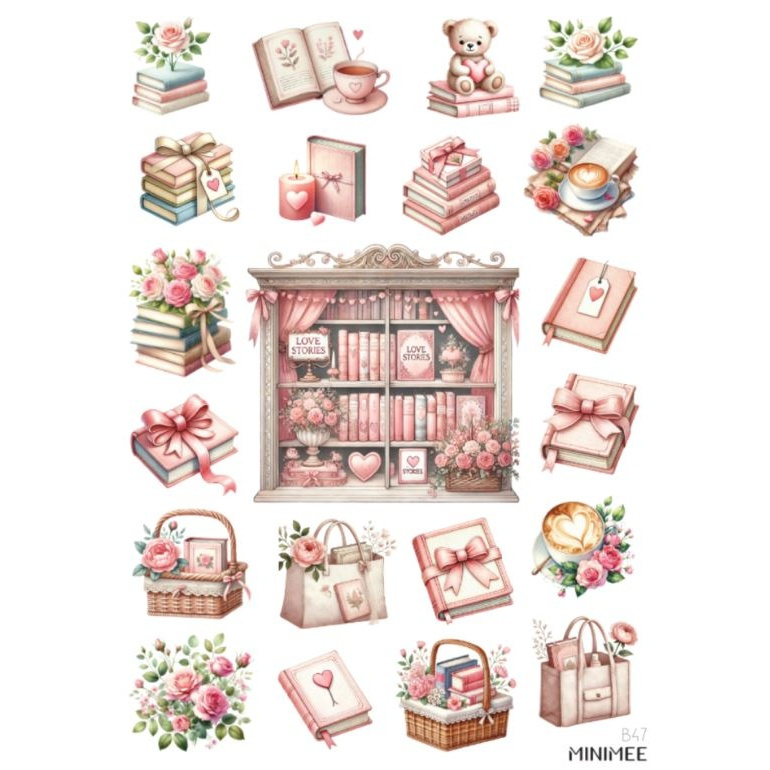 Samolepky A5 - Srdce v knihách