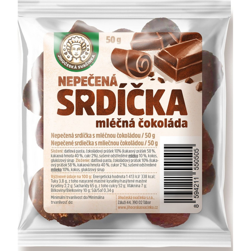 Jihočeská svačinka Ovocná nepečená srdíčka mléčná čokoláda