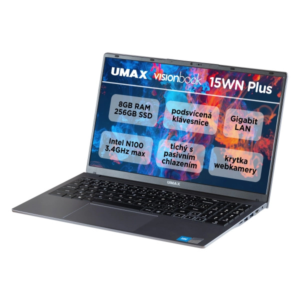 Umax VisionBook 15WN Plus 15,6" notebook s Intel N100, 8 GB RAM a 256 GB SSD