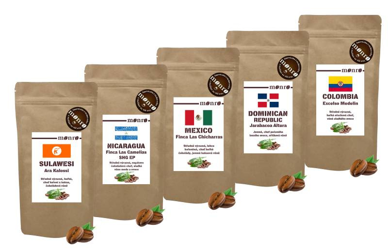 Káva Monro Degustační sada káv 100% Arabik 5ks po 100g