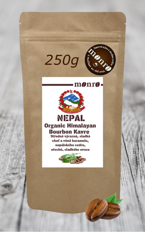 Káva Monro Nepal Organic Himalayan Bourbon Kavre zrnková káva 100% Arabika 250g